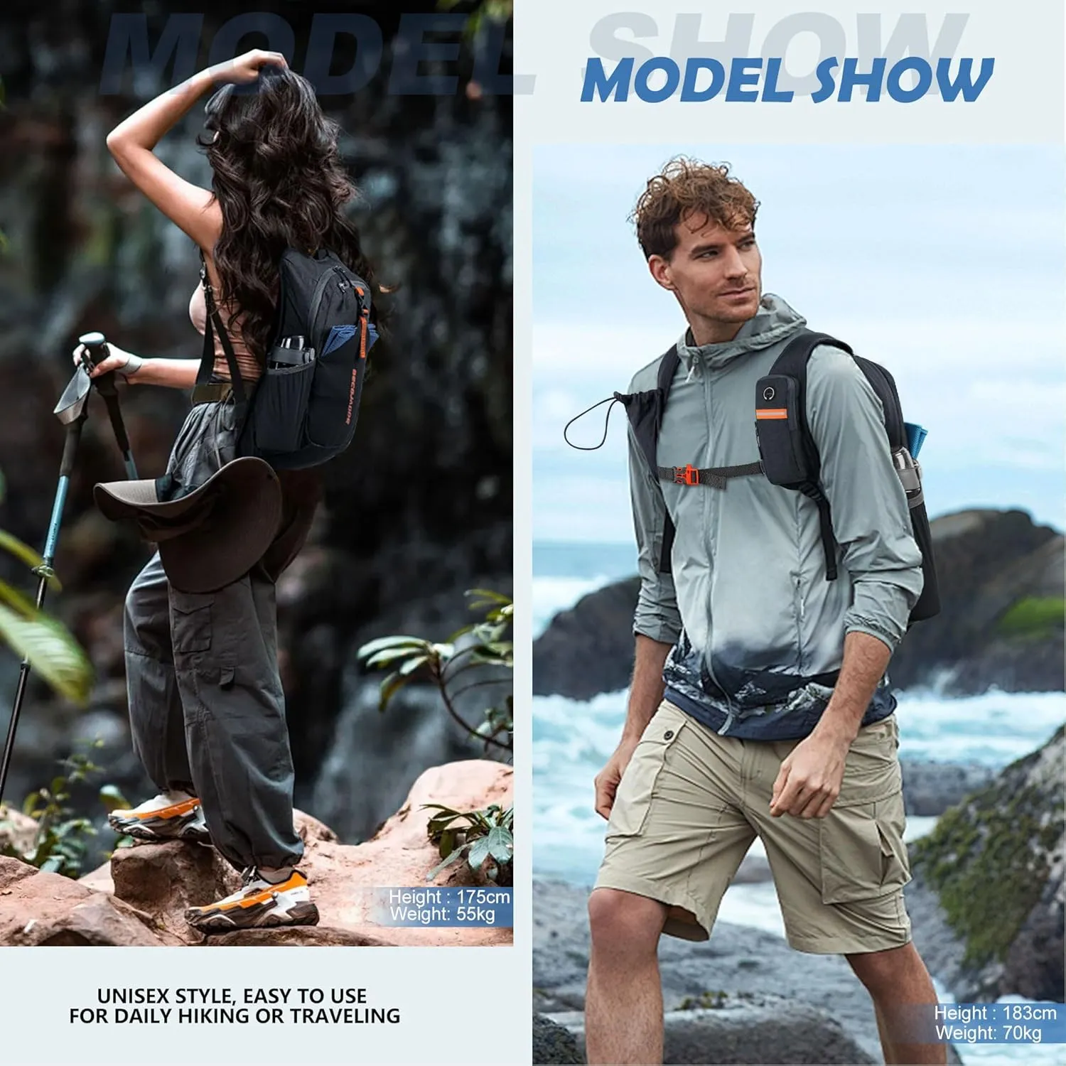 15L Small Hiking Backpack for Men Women Foldable Packable Back Pack Ultralight Hiking Daypack for Travel Camping Outdoor, Black