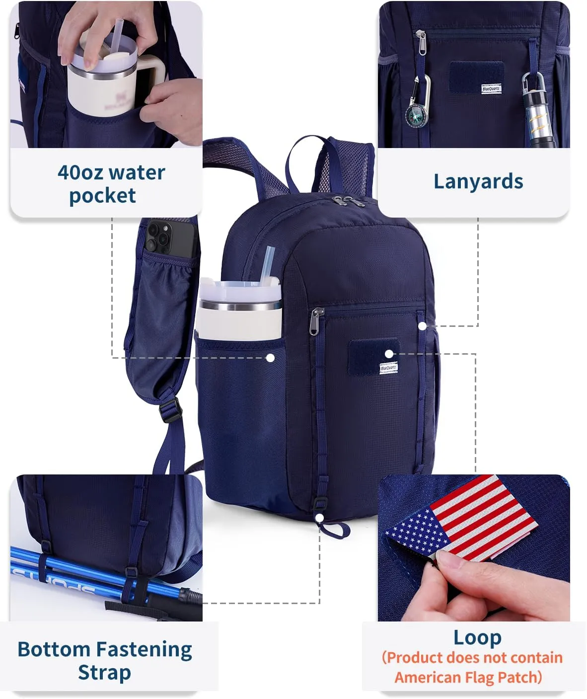 15L Small Hiking Backpack with Chest Pockets for Phone, Ultralight Hiking Daypack with Sternum Straps, Lightweight Foldable Packable Back Pack for Women Men(patent pending)