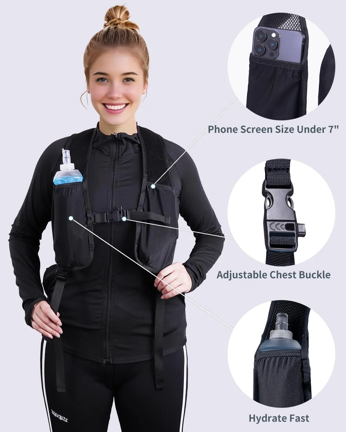 15L Small Hiking Backpack with Chest Pockets for Phone, Ultralight Hiking Daypack with Sternum Straps, Lightweight Foldable Packable Back Pack for Women Men(patent pending)