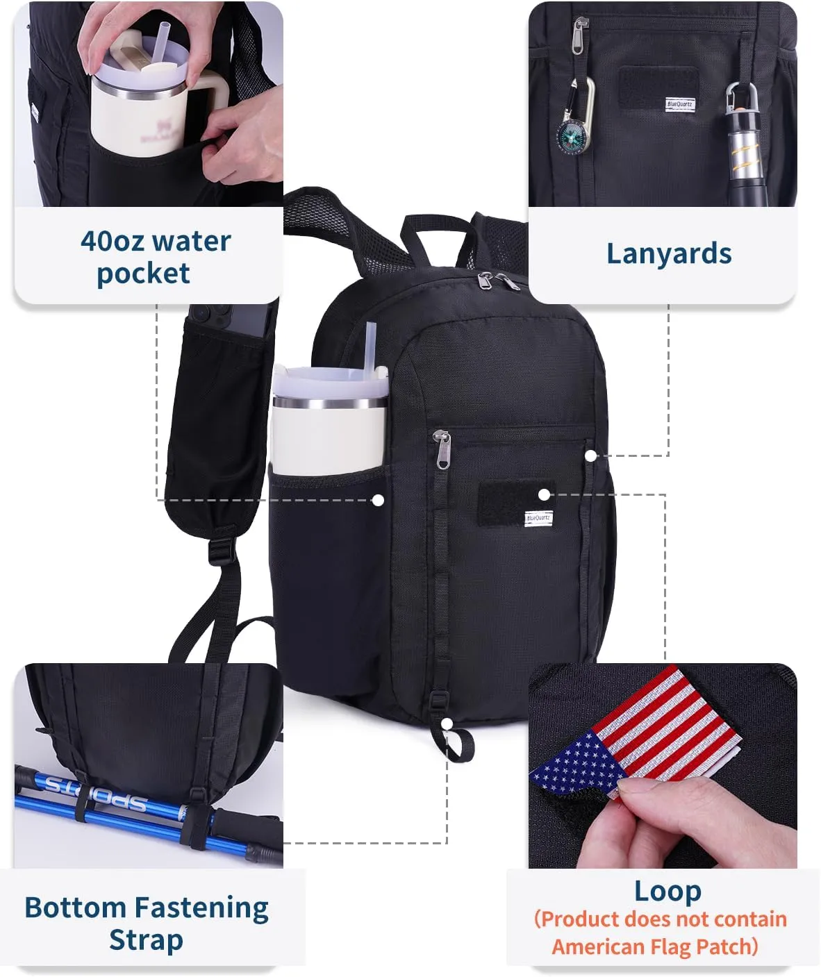 15L Small Hiking Backpack with Chest Pockets for Phone, Ultralight Hiking Daypack with Sternum Straps, Lightweight Foldable Packable Back Pack for Women Men(patent pending)