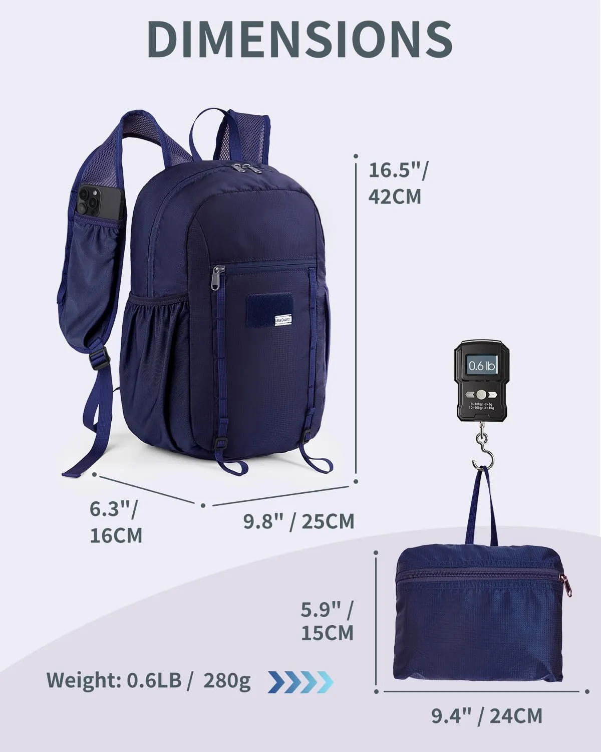 15L Small Hiking Backpack with Chest Pockets for Phone, Ultralight Hiking Daypack with Sternum Straps, Lightweight Foldable Packable Back Pack for Women Men(patent pending)