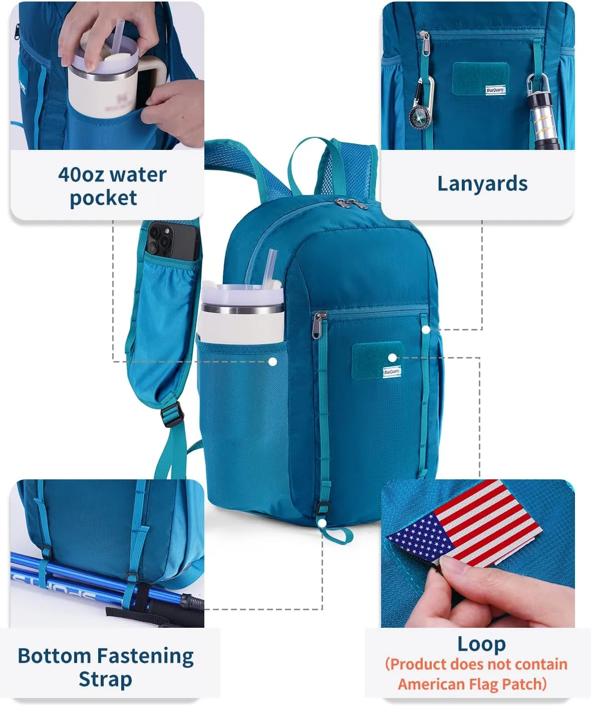 15L Small Hiking Backpack with Chest Pockets for Phone, Ultralight Hiking Daypack with Sternum Straps, Lightweight Foldable Packable Back Pack for Women Men(patent pending)