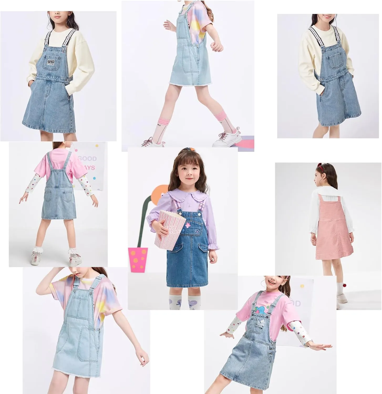 ABALACOCO Girls Casual Denim Overalls Stretch Material Dress Button Sleeveless Ajustable Strap Jean Fashion Wear 3-11T