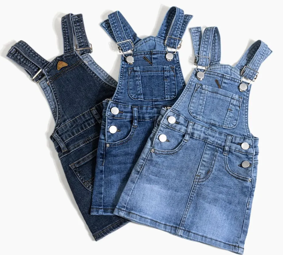 ABALACOCO Girls Casual Denim Overalls Stretch Material Dress Button Sleeveless Ajustable Strap Jean Fashion Wear 3-11T