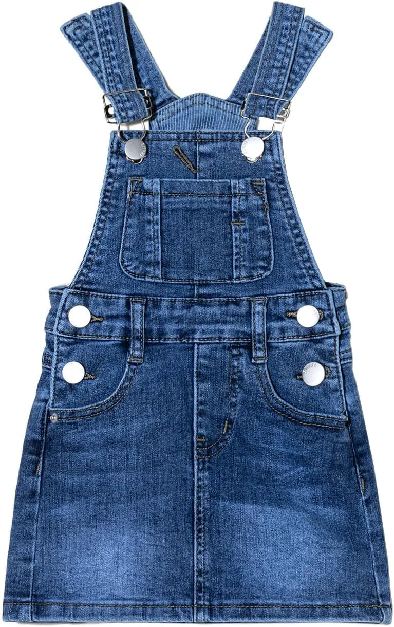 ABALACOCO Girls Casual Denim Overalls Stretch Material Dress Button Sleeveless Ajustable Strap Jean Fashion Wear 3-11T