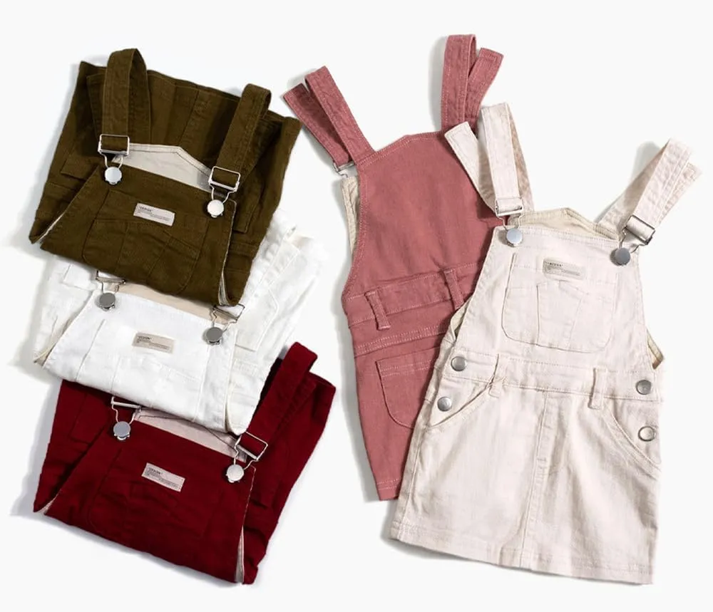 ABALACOCO Girls Casual Denim Overalls Stretch Material Dress Button Sleeveless Ajustable Strap Jean Fashion Wear 3-11T
