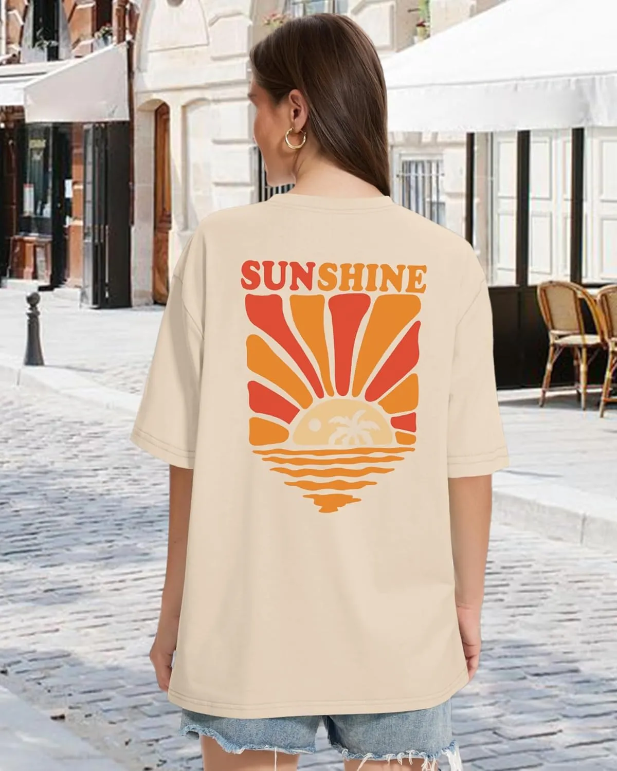 ADOREJOY Oversized Tshirts for Women Crewneck Summer Short Sleeve Loose Graphic Basic Tees
