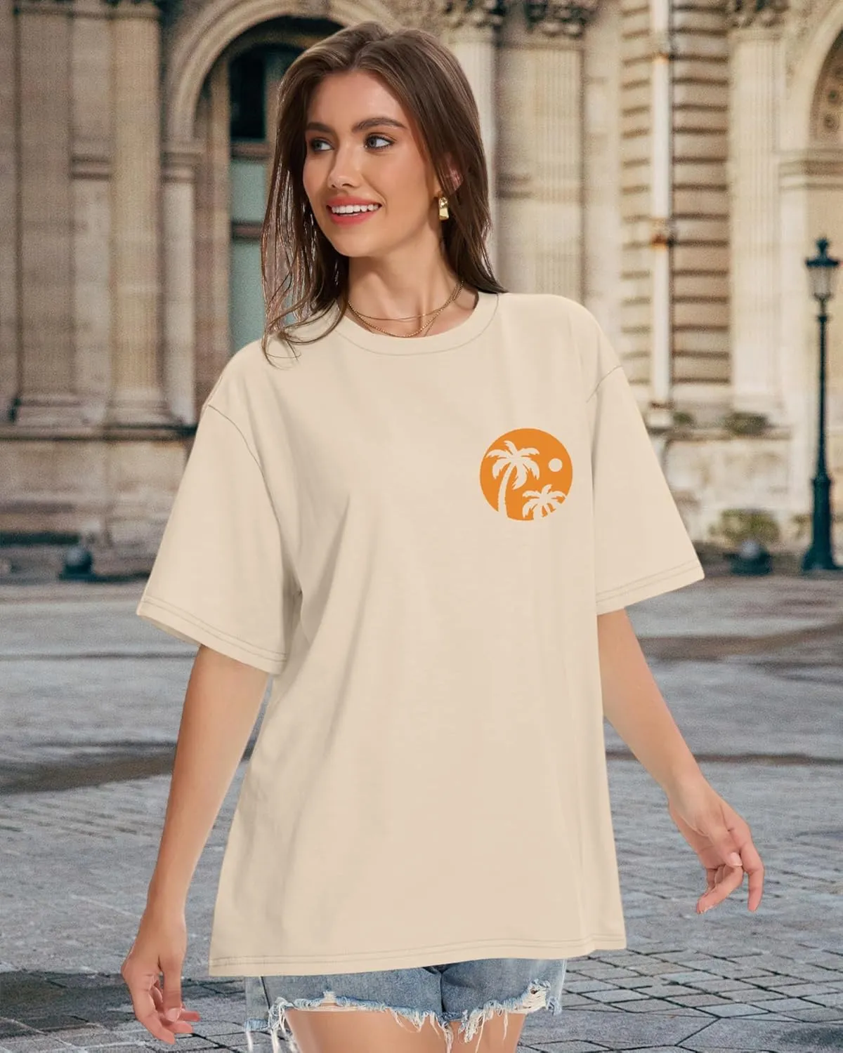 ADOREJOY Oversized Tshirts for Women Crewneck Summer Short Sleeve Loose Graphic Basic Tees