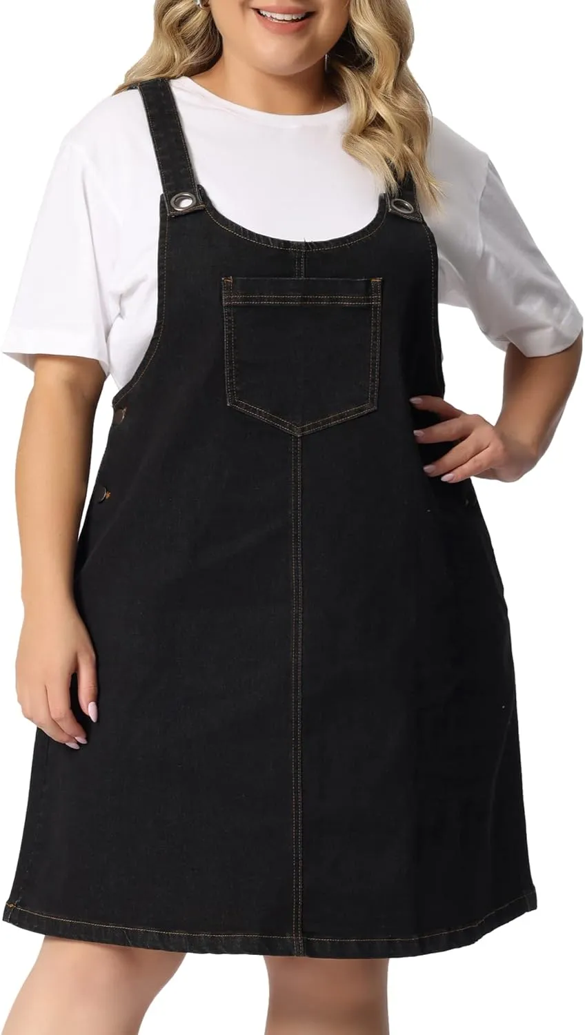Agnes Orinda Plus Size Women's Denim Overalls Dress Suspenders Skirt Jumper Dresses 2025 Jean Overall Bib Dress