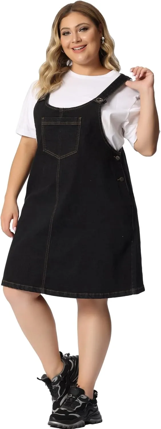 Agnes Orinda Plus Size Women's Denim Overalls Dress Suspenders Skirt Jumper Dresses 2025 Jean Overall Bib Dress