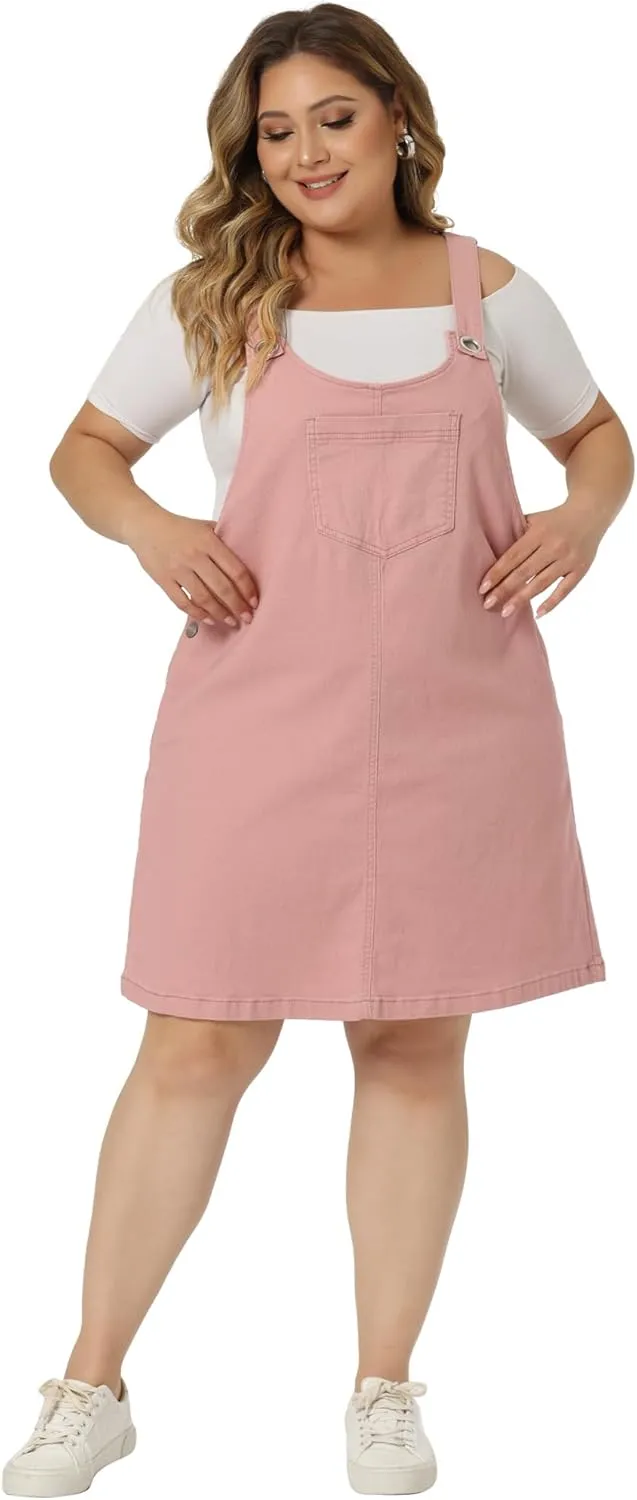Agnes Orinda Plus Size Women's Denim Overalls Dress Suspenders Skirt Jumper Dresses 2025 Jean Overall Bib Dress