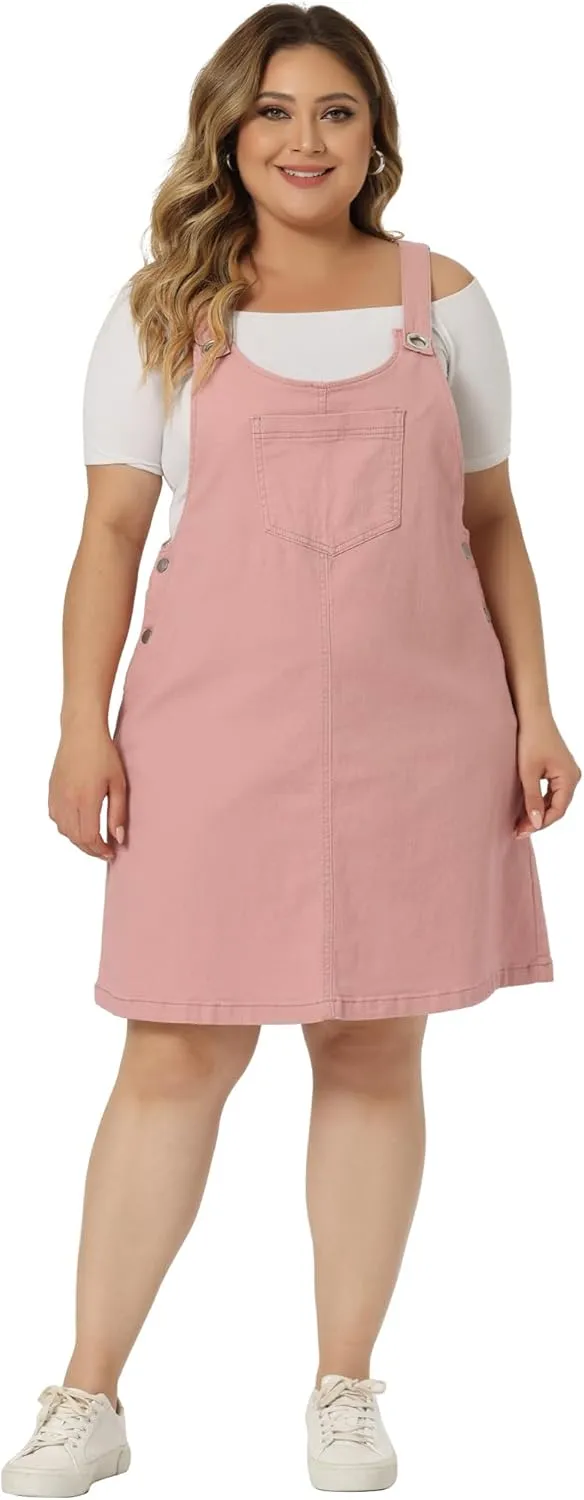 Agnes Orinda Plus Size Women's Denim Overalls Dress Suspenders Skirt Jumper Dresses 2025 Jean Overall Bib Dress