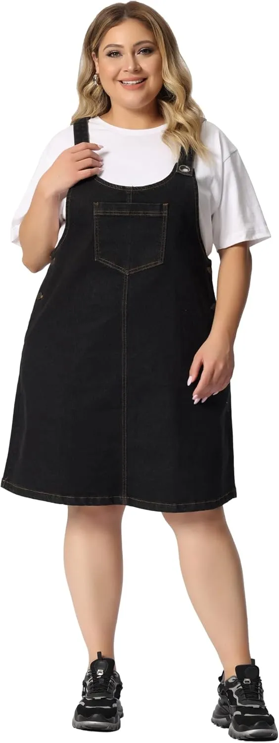 Agnes Orinda Plus Size Women's Denim Overalls Dress Suspenders Skirt Jumper Dresses 2025 Jean Overall Bib Dress