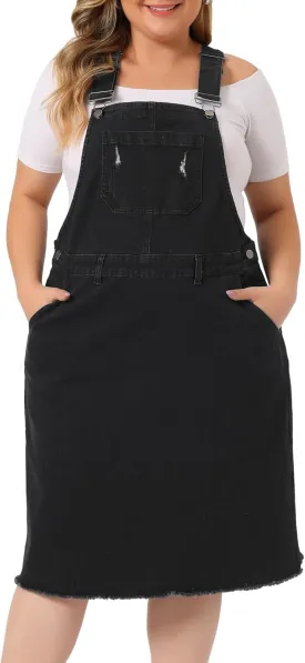 Agnes Orinda Women's Plus Size Overalls Dresses Jean Skirt Distressed Racerback Suspender Denim Overall Dress