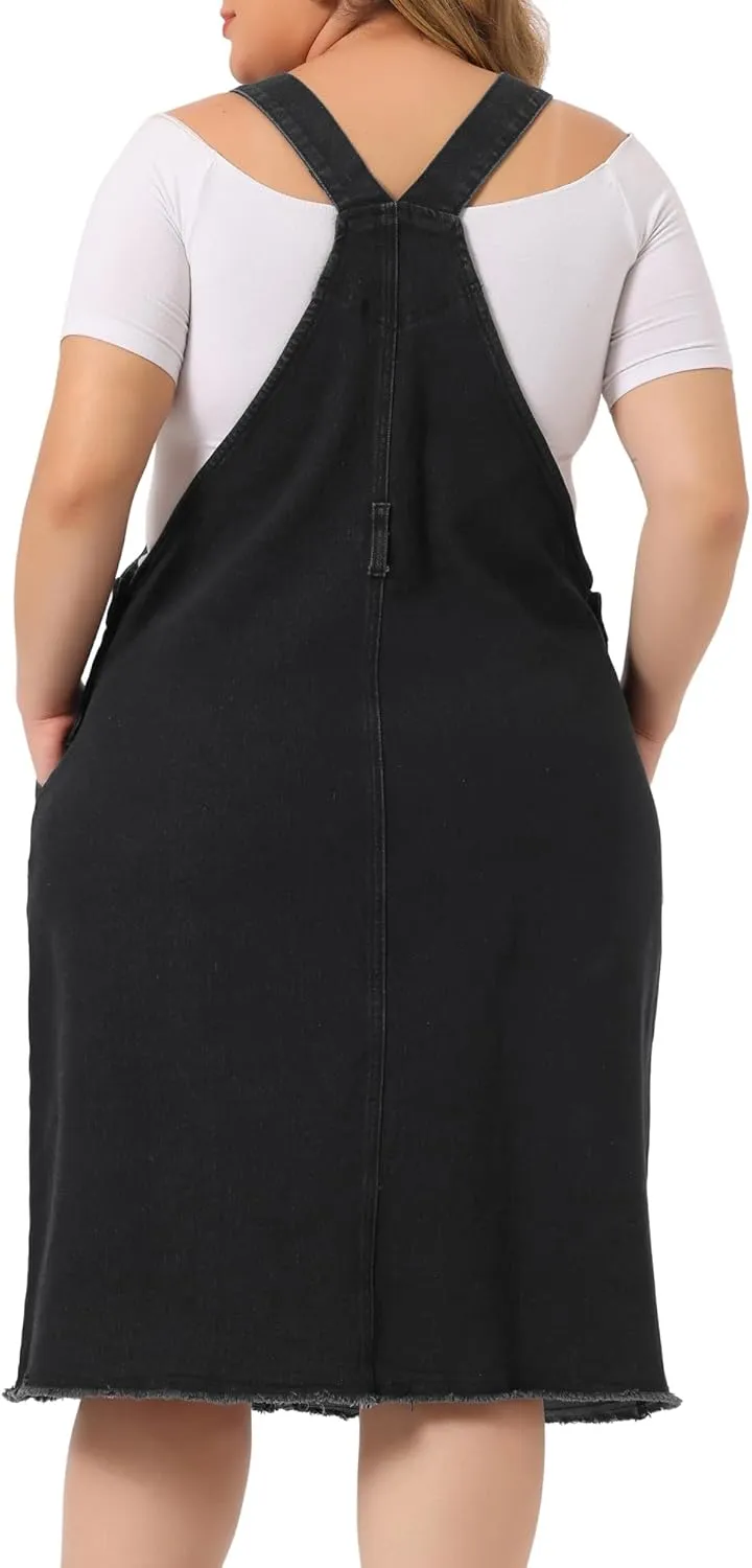 Agnes Orinda Women's Plus Size Overalls Dresses Jean Skirt Distressed Racerback Suspender Denim Overall Dress