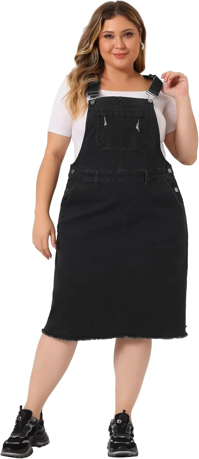 Agnes Orinda Women's Plus Size Overalls Dresses Jean Skirt Distressed Racerback Suspender Denim Overall Dress