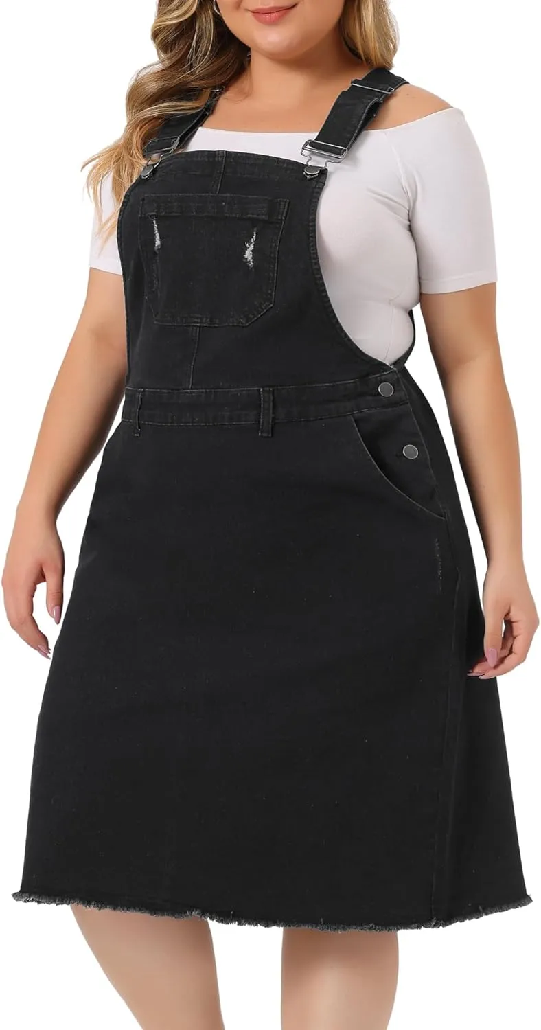 Agnes Orinda Women's Plus Size Overalls Dresses Jean Skirt Distressed Racerback Suspender Denim Overall Dress