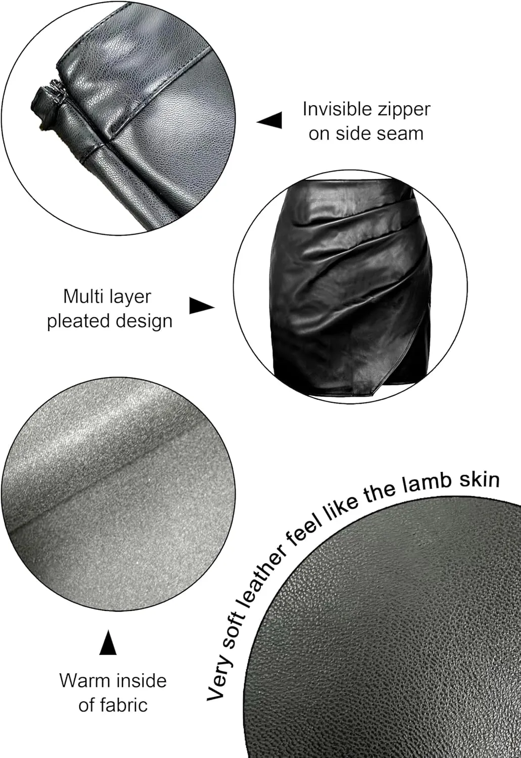 ALCEA ROSEA Womens Pu Leather High Waist Skirt Bodycon Faux Leather Mini Short Zipper Front Work Office A line Pencil Skirts