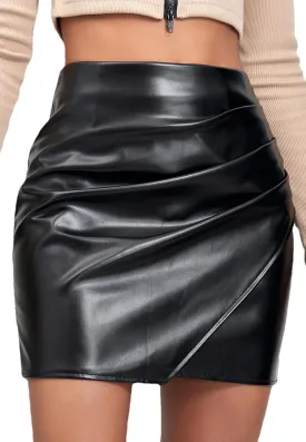 ALCEA ROSEA Womens Pu Leather High Waist Skirt Bodycon Faux Leather Mini Short Zipper Front Work Office A line Pencil Skirts