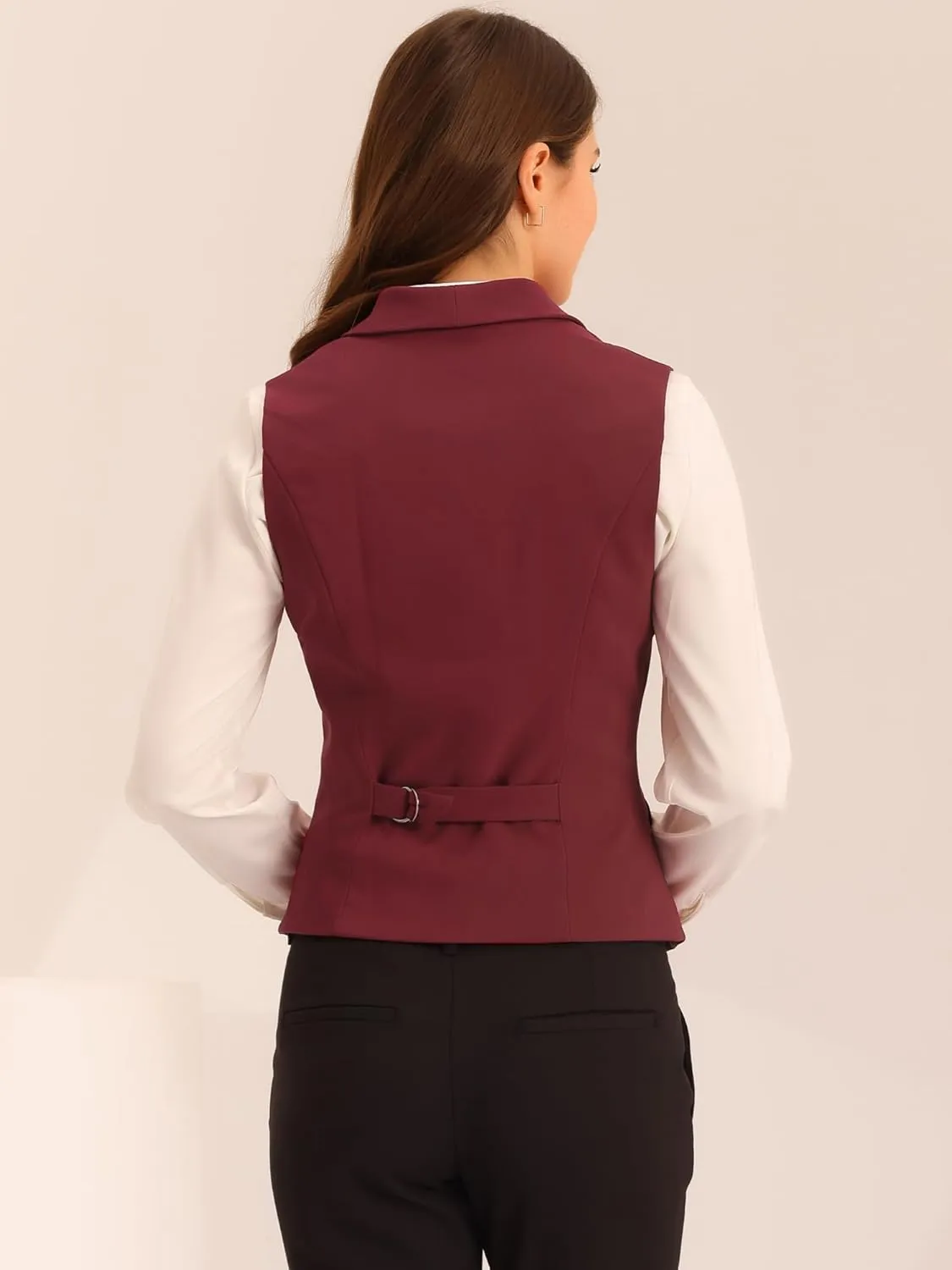 Allegra K Women's Suit Vest Double Breasted Business Lapel Dressy Waistcoat Vest