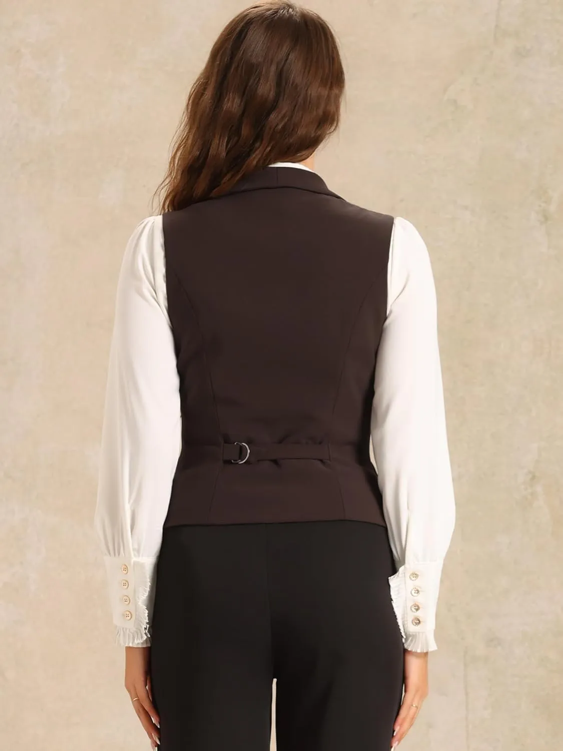 Allegra K Women's Suit Vest Double Breasted Business Lapel Dressy Waistcoat Vest