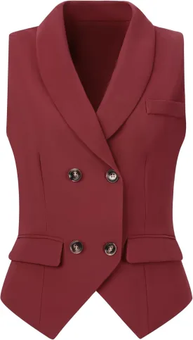 Allegra K Women's Suit Vest Double Breasted Business Lapel Dressy Waistcoat Vest