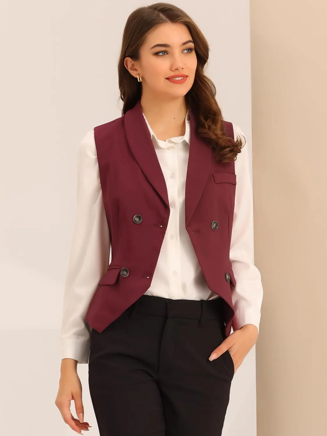 Allegra K Women's Suit Vest Double Breasted Business Lapel Dressy Waistcoat Vest