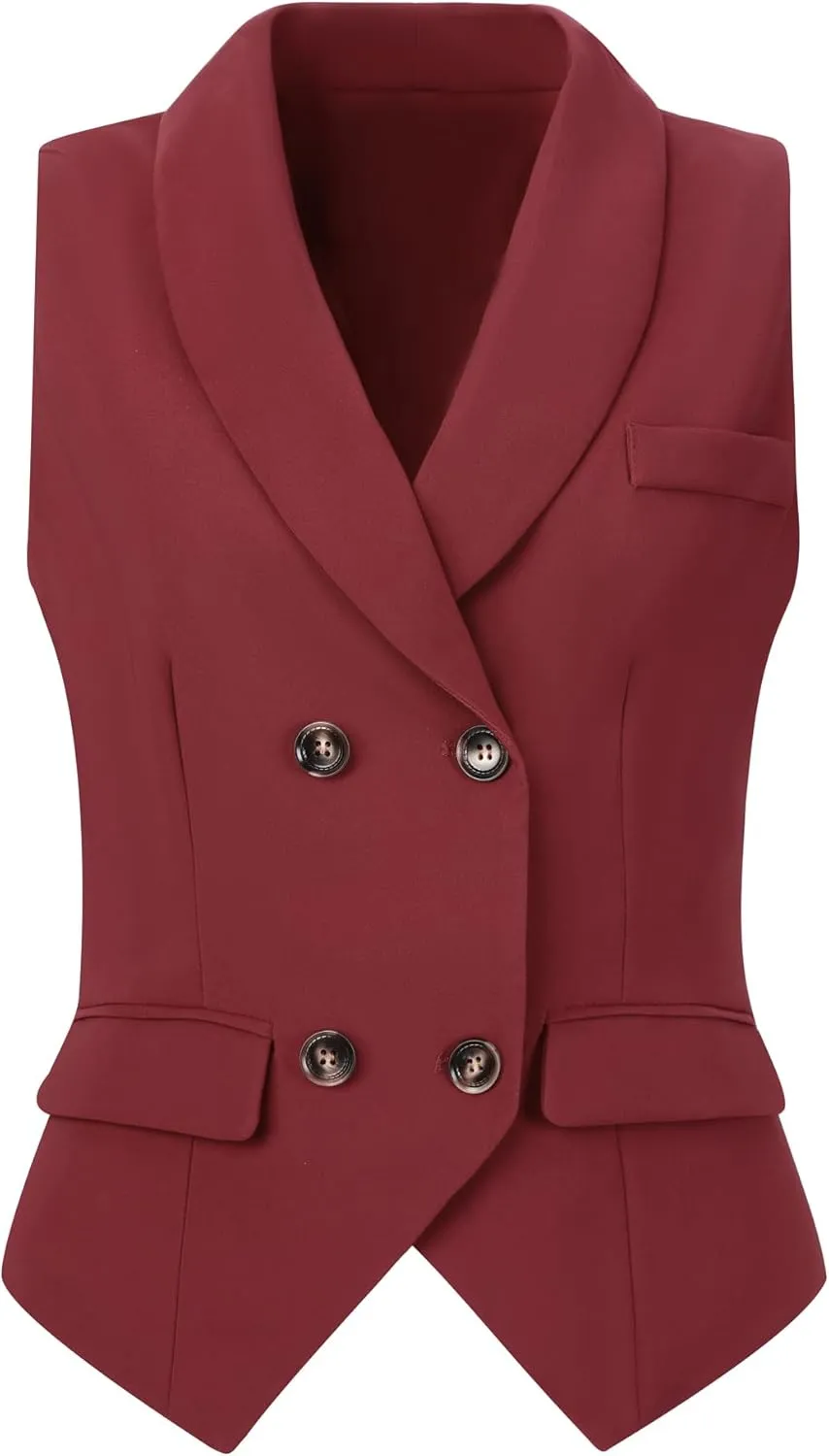 Allegra K Women's Suit Vest Double Breasted Business Lapel Dressy Waistcoat Vest