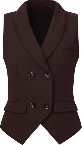 Allegra K Women's Suit Vest Double Breasted Business Lapel Dressy Waistcoat Vest