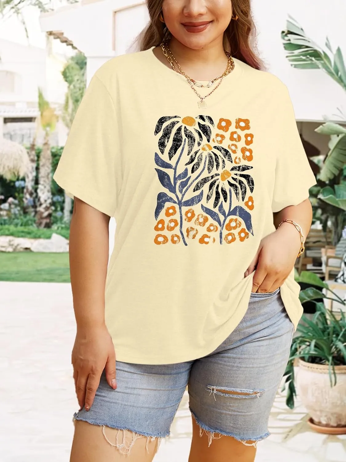 Anbech Women Plus Size Tops Cute Kindness Graphic Be Kind Tees Wildflowers Print Teacher Tops