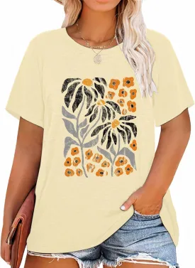 Anbech Women Plus Size Tops Cute Kindness Graphic Be Kind Tees Wildflowers Print Teacher Tops