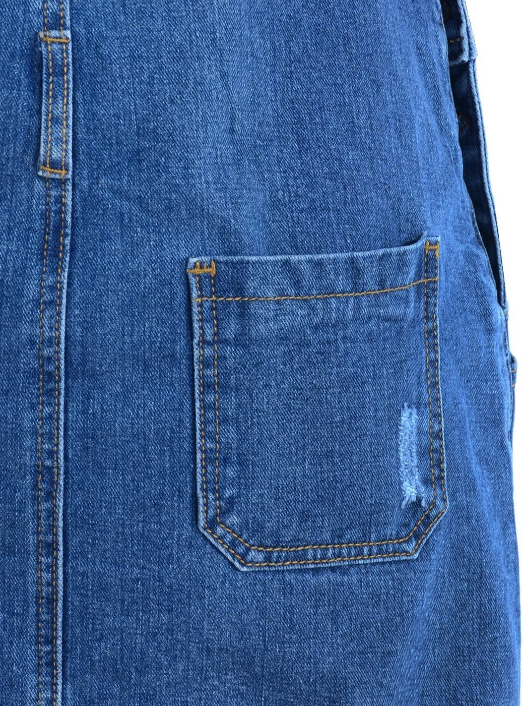 Anna-Kaci Junior Womens Distressed Denim Adjustable Strap Overall Dress
