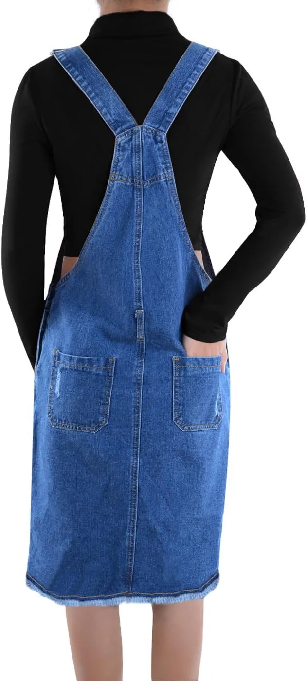 Anna-Kaci Junior Womens Distressed Denim Adjustable Strap Overall Dress