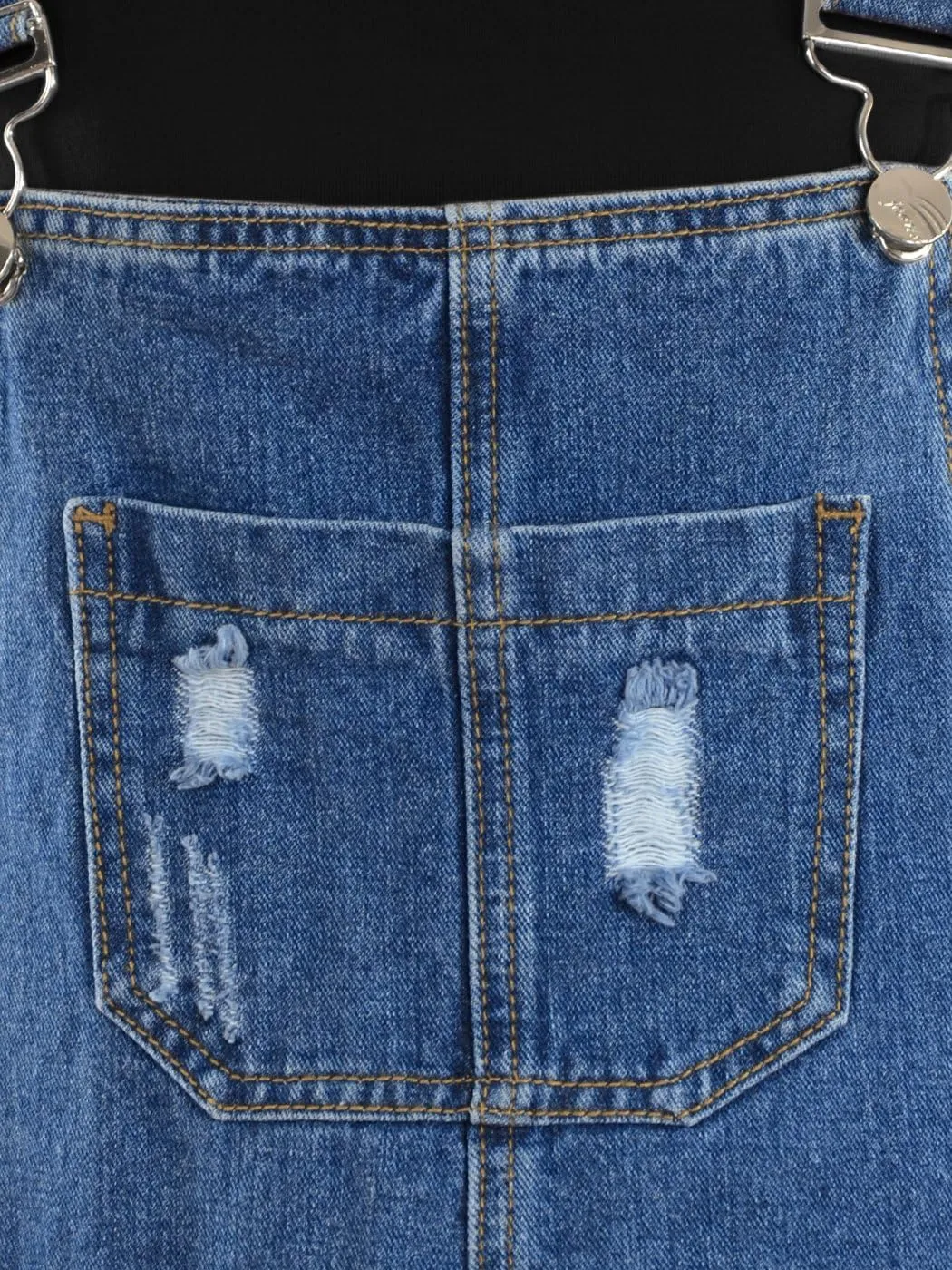 Anna-Kaci Junior Womens Distressed Denim Adjustable Strap Overall Dress
