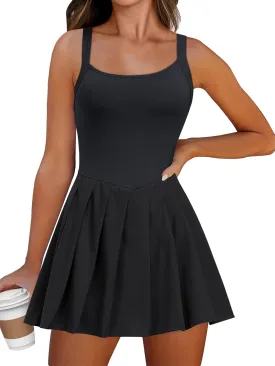 ANRABESS Women's Tennis Athletic Pleated Summer Mini Dress 2025 Golf Workout Build in Shorts Casual Romper Short Sundress