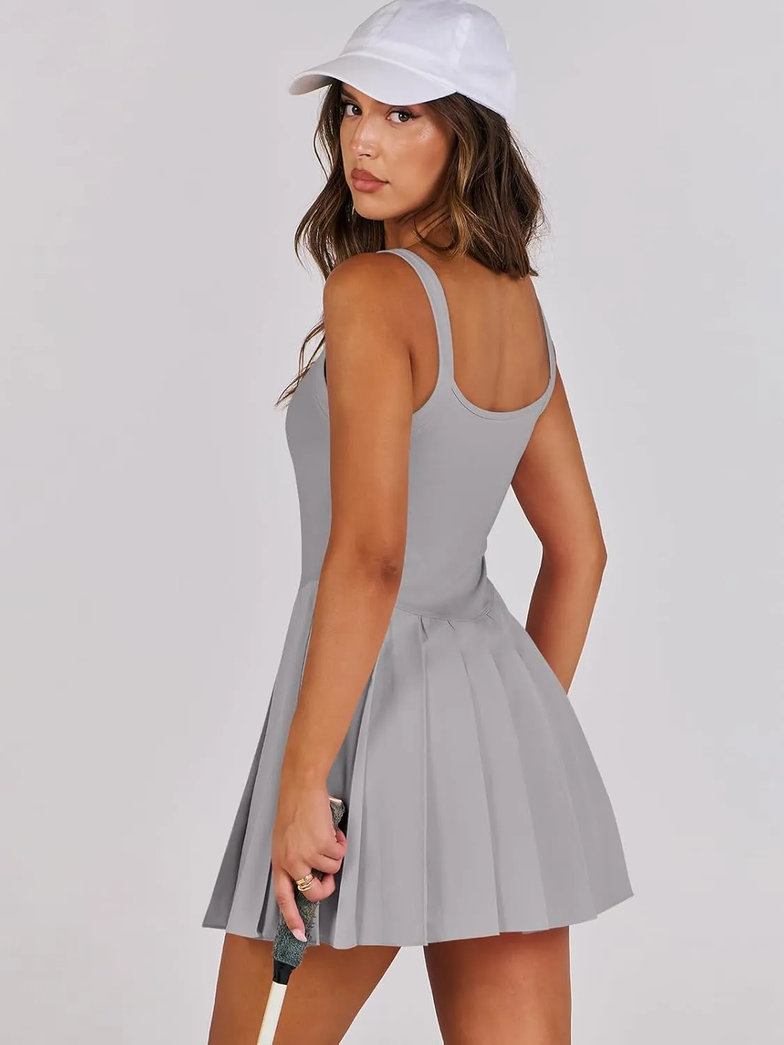ANRABESS Women's Tennis Athletic Pleated Summer Mini Dress 2025 Golf Workout Build in Shorts Casual Romper Short Sundress