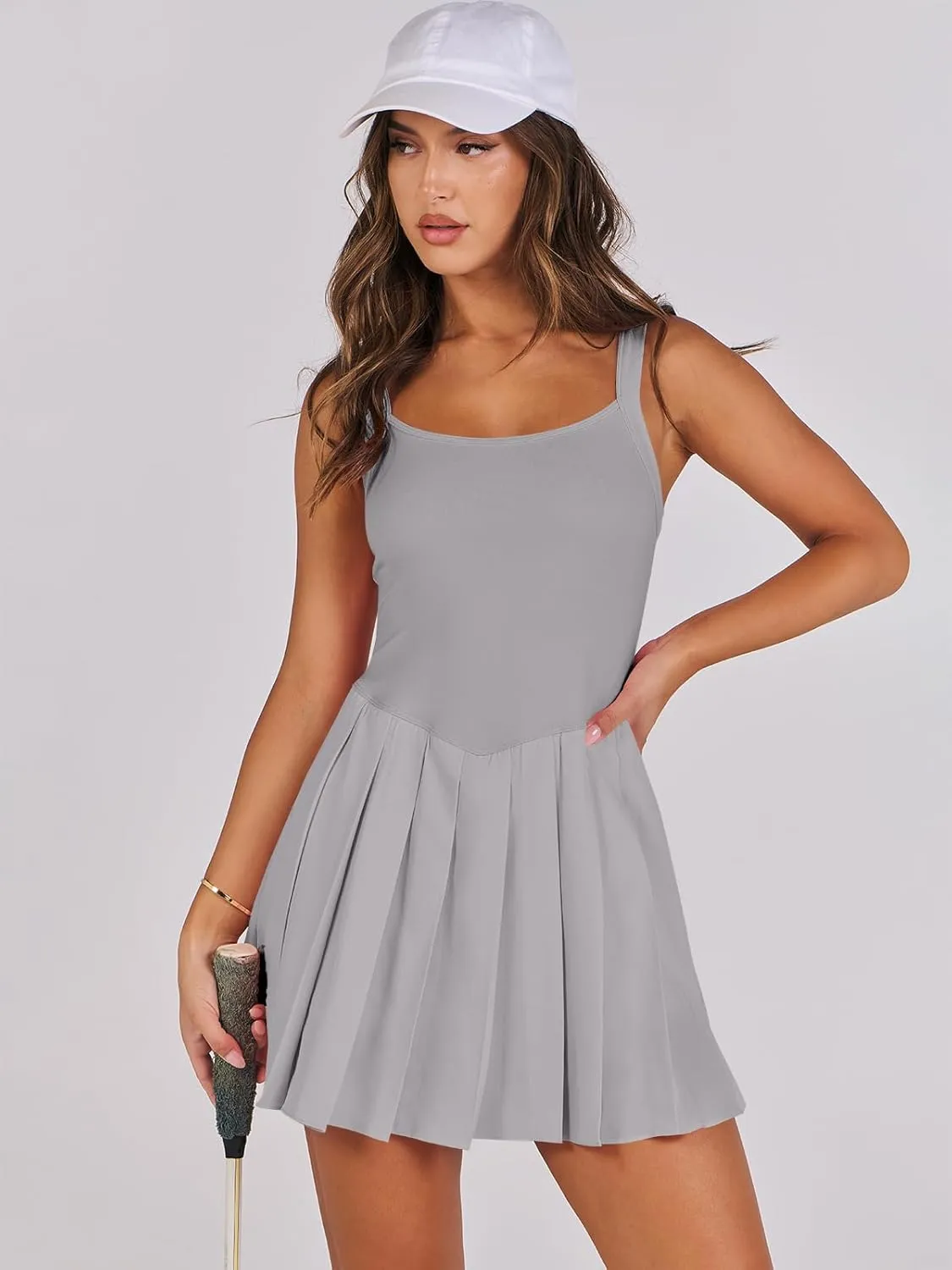 ANRABESS Women's Tennis Athletic Pleated Summer Mini Dress 2025 Golf Workout Build in Shorts Casual Romper Short Sundress