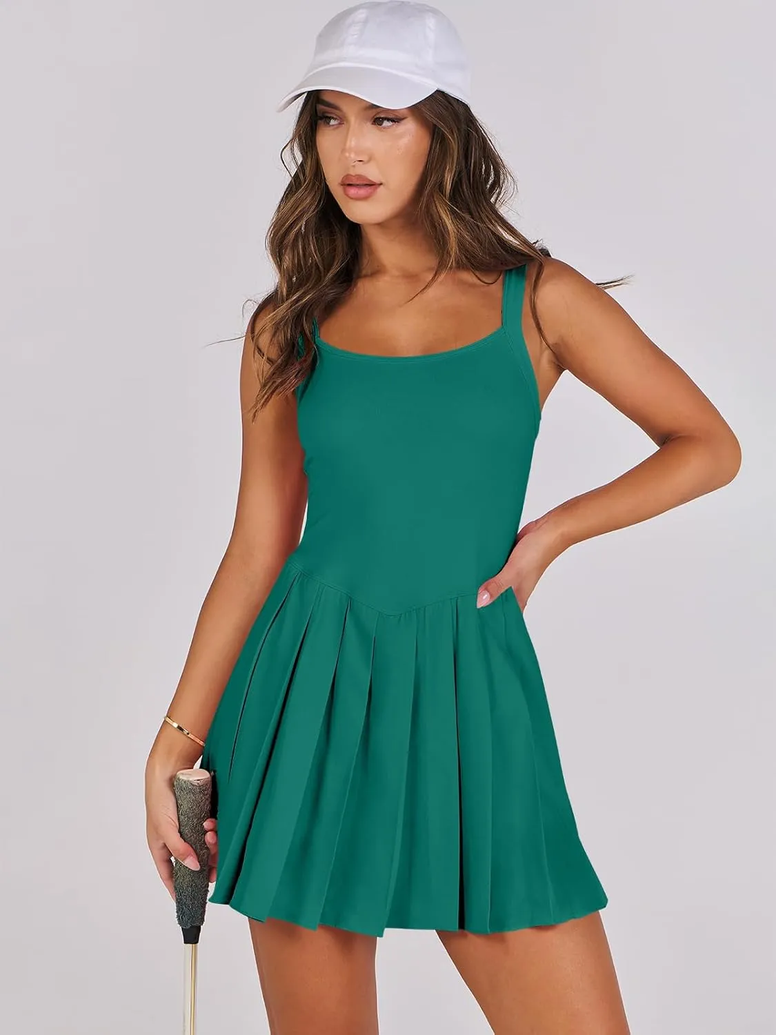 ANRABESS Women's Tennis Athletic Pleated Summer Mini Dress 2025 Golf Workout Build in Shorts Casual Romper Short Sundress