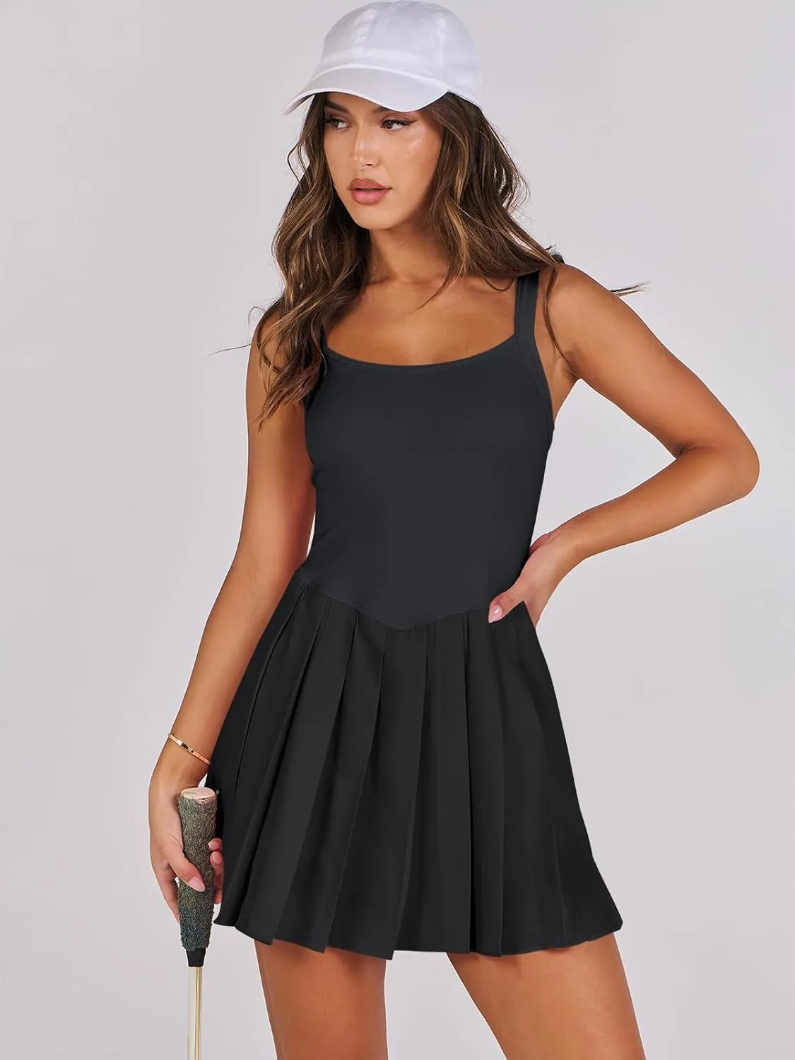 ANRABESS Women's Tennis Athletic Pleated Summer Mini Dress 2025 Golf Workout Build in Shorts Casual Romper Short Sundress