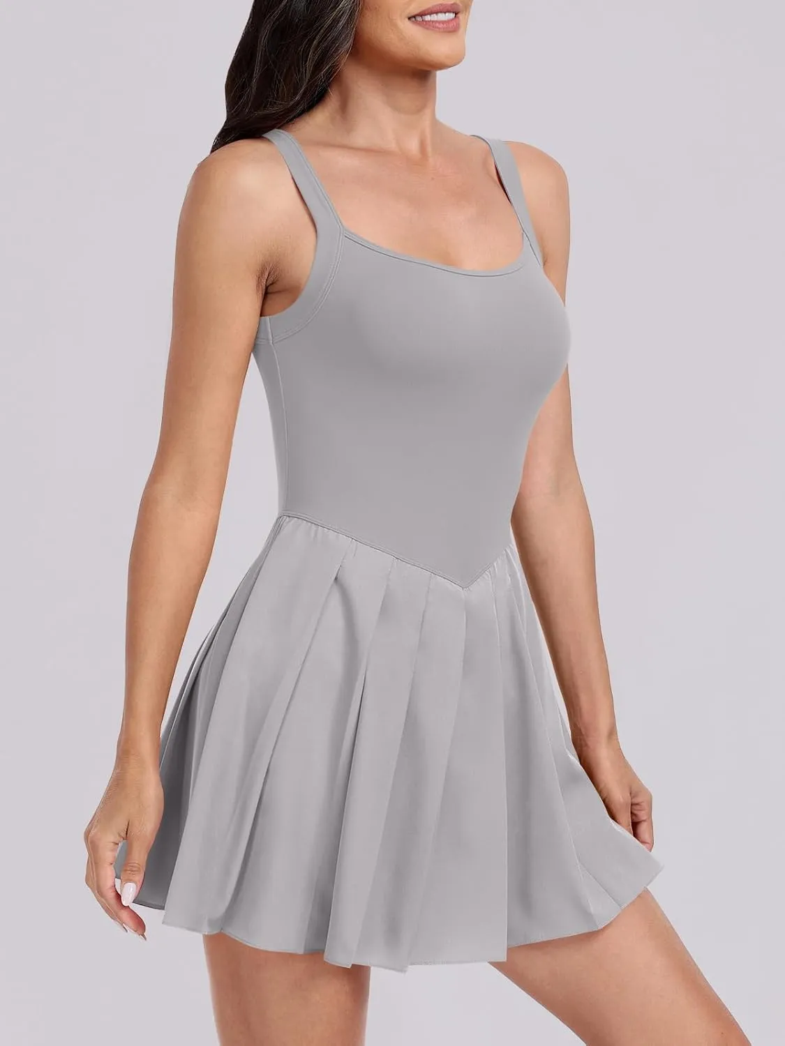 ANRABESS Women's Tennis Athletic Pleated Summer Mini Dress 2025 Golf Workout Build in Shorts Casual Romper Short Sundress
