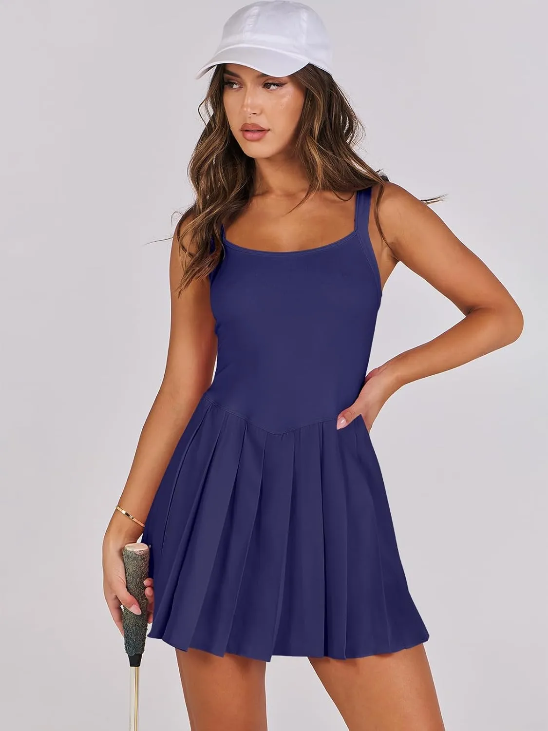 ANRABESS Women's Tennis Athletic Pleated Summer Mini Dress 2025 Golf Workout Build in Shorts Casual Romper Short Sundress