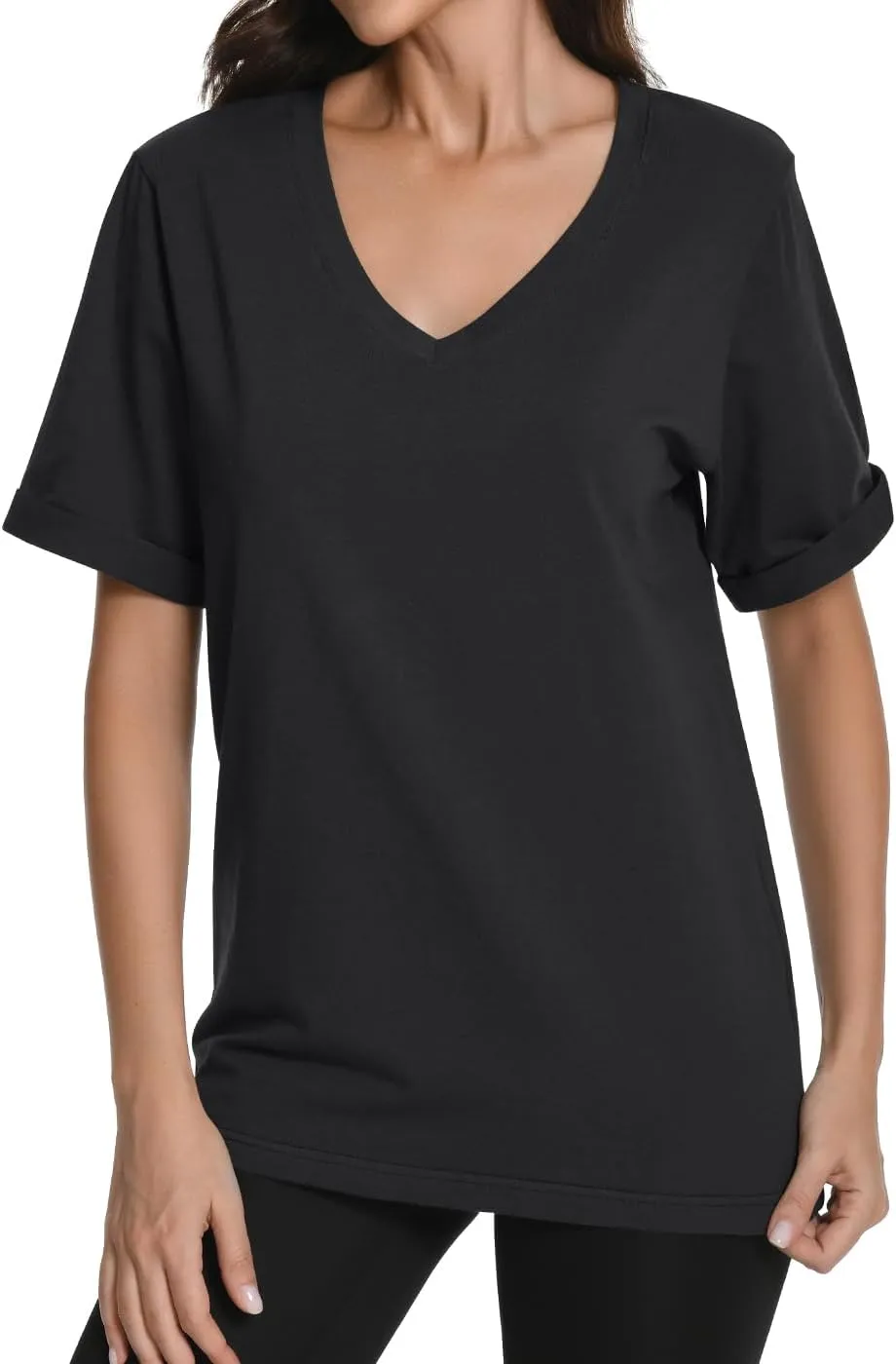 Auriviz Womens Summer Cotton Tops Basic Short Sleeve Shirts Casual V Neck T Shirt Comfy Trendy Tees