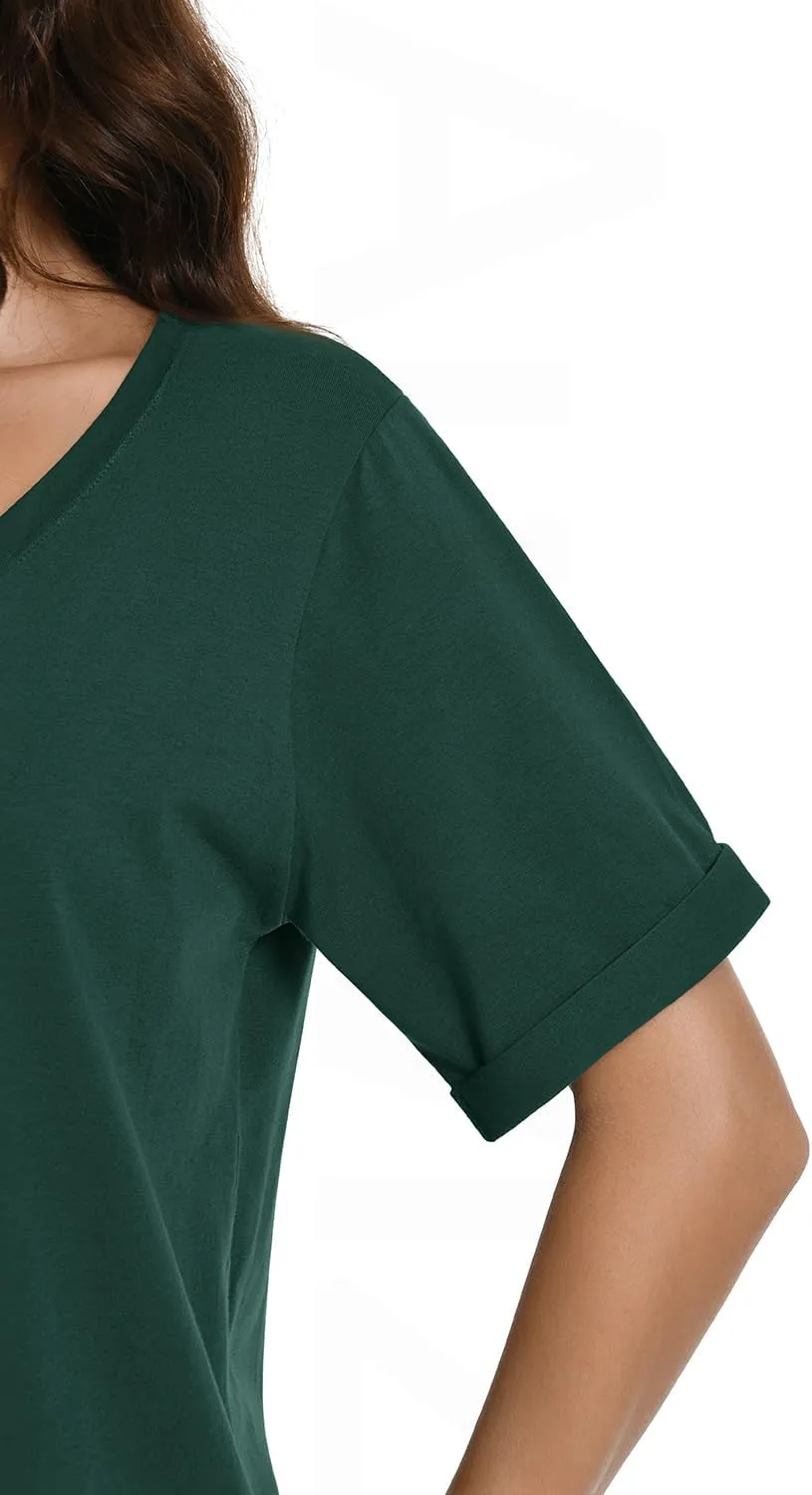 Auriviz Womens Summer Cotton Tops Basic Short Sleeve Shirts Casual V Neck T Shirt Comfy Trendy Tees