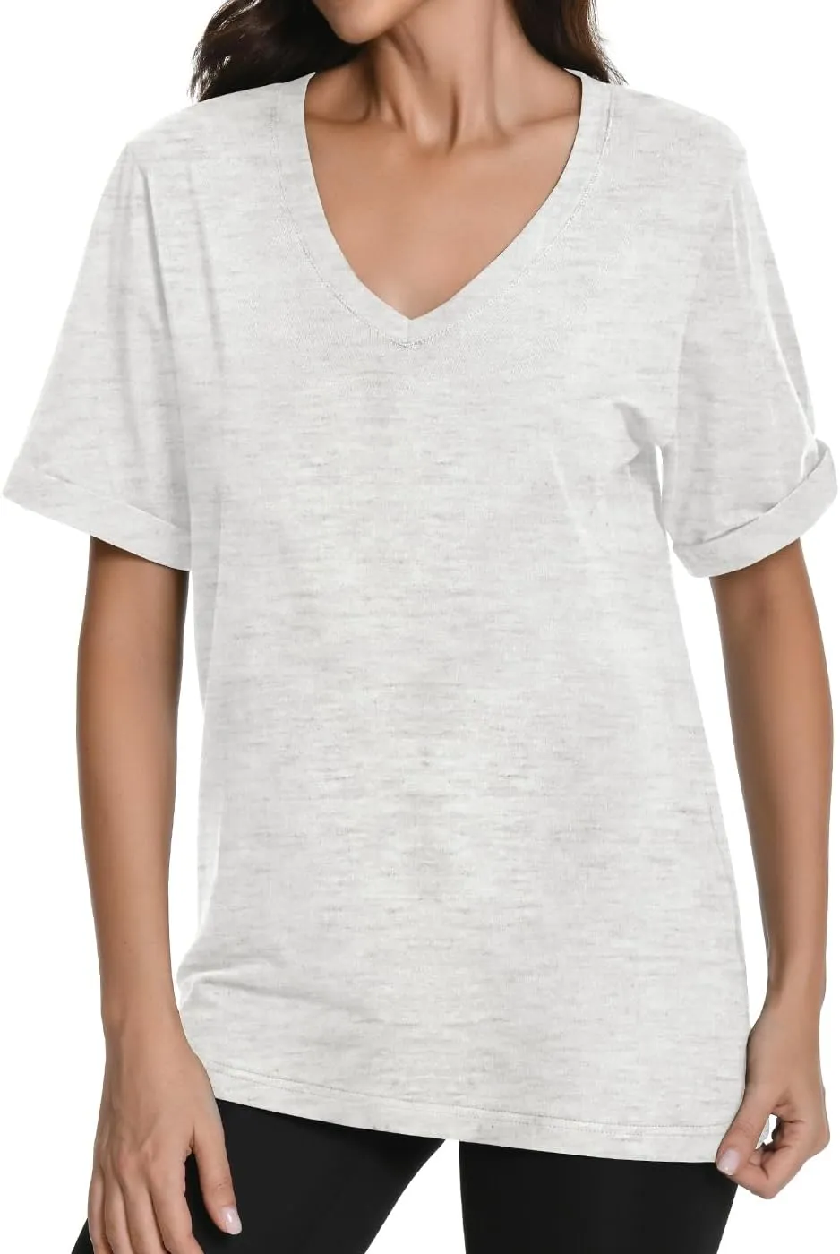 Auriviz Womens Summer Cotton Tops Basic Short Sleeve Shirts Casual V Neck T Shirt Comfy Trendy Tees