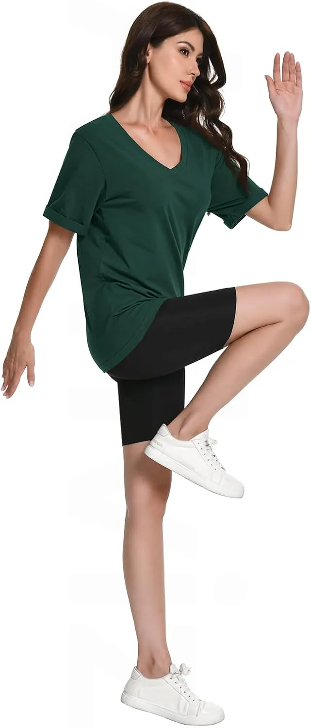 Auriviz Womens Summer Cotton Tops Basic Short Sleeve Shirts Casual V Neck T Shirt Comfy Trendy Tees