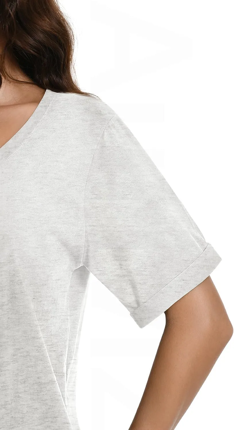 Auriviz Womens Summer Cotton Tops Basic Short Sleeve Shirts Casual V Neck T Shirt Comfy Trendy Tees