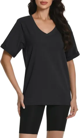 Auriviz Womens Summer Cotton Tops Basic Short Sleeve Shirts Casual V Neck T Shirt Comfy Trendy Tees