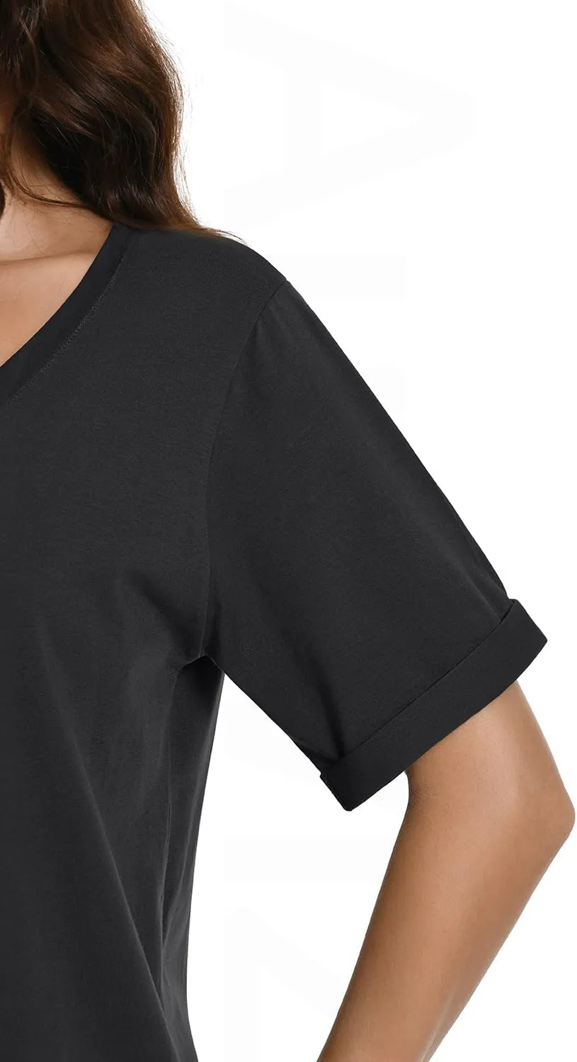 Auriviz Womens Summer Cotton Tops Basic Short Sleeve Shirts Casual V Neck T Shirt Comfy Trendy Tees