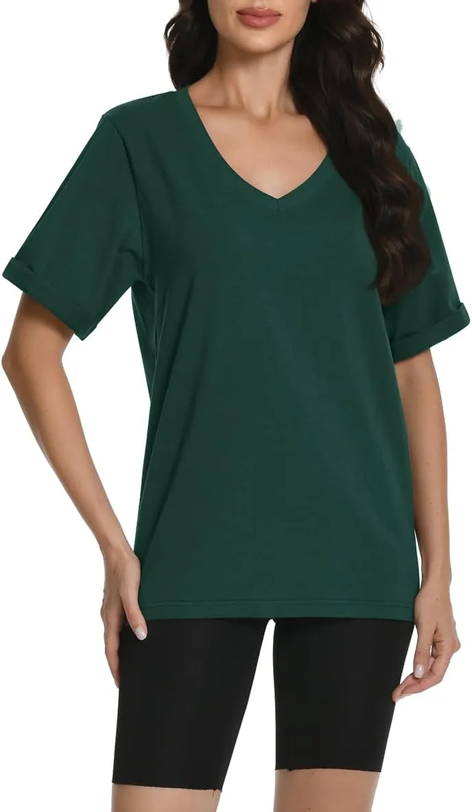 Auriviz Womens Summer Cotton Tops Basic Short Sleeve Shirts Casual V Neck T Shirt Comfy Trendy Tees