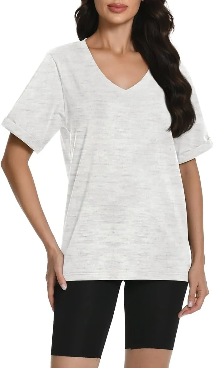 Auriviz Womens Summer Cotton Tops Basic Short Sleeve Shirts Casual V Neck T Shirt Comfy Trendy Tees